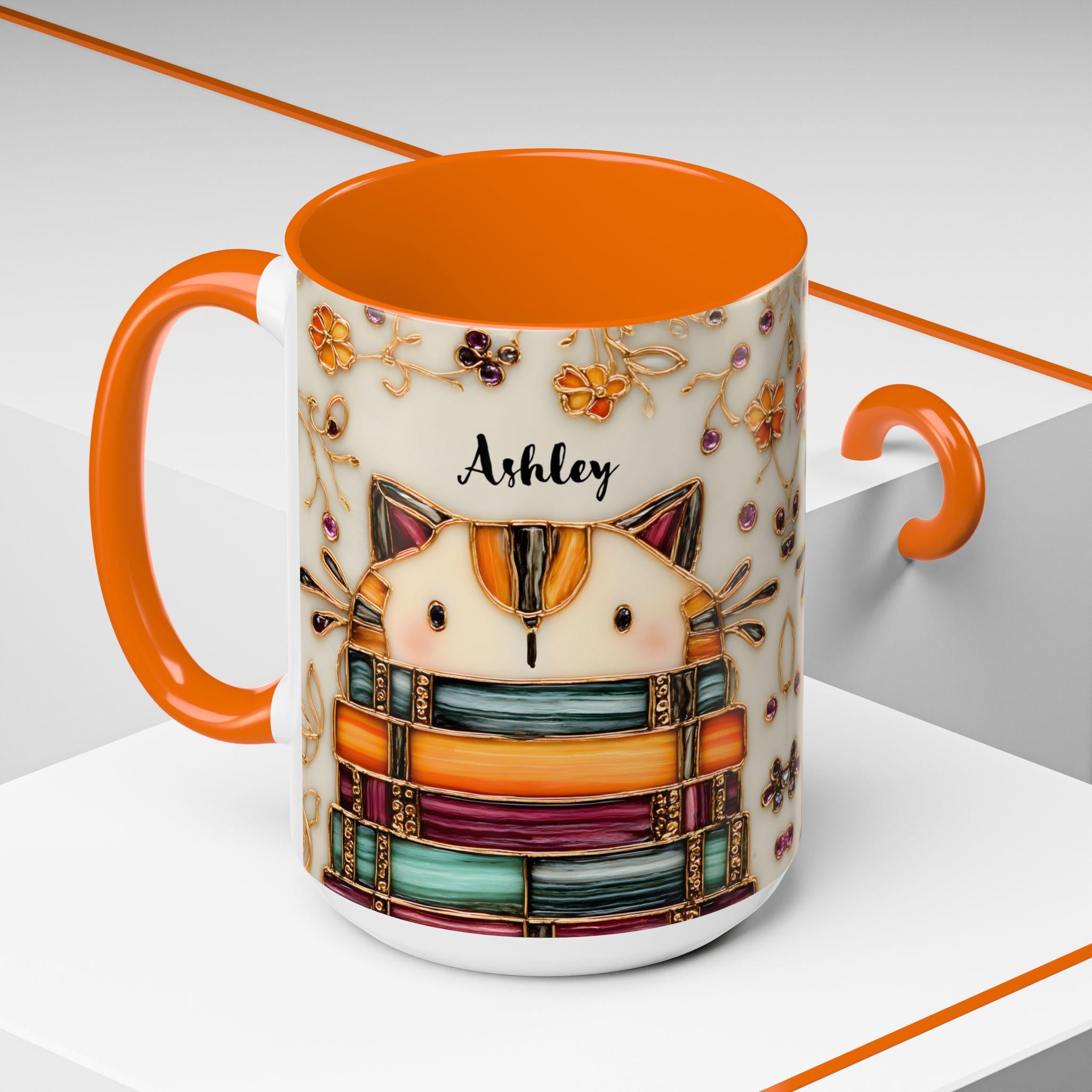 LELORESTORE Stained Glass Look Cat Mug Personalized Ceramic Coffee Cup Bookish