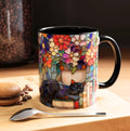 LELORESTORE Black Cat Stained Glass Style Mug Floral Bookshelf Coffee Cup 15oz