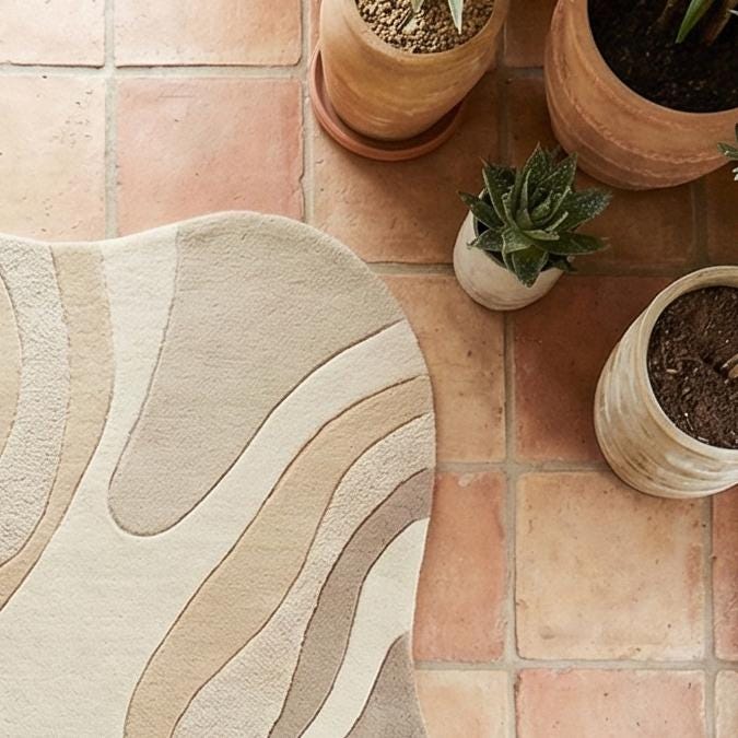 RugverseCreations Topographic Beige Hand Tufted Wool Rug