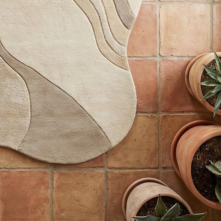 RugverseCreations Topographic Beige Hand Tufted Wool Rug