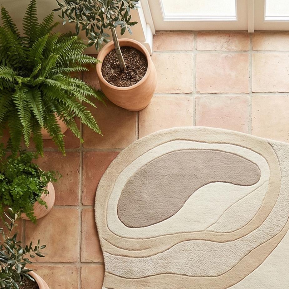RugverseCreations Topographic Beige Hand Tufted Wool Rug