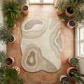 RugverseCreations Topographic Beige Hand Tufted Wool Rug