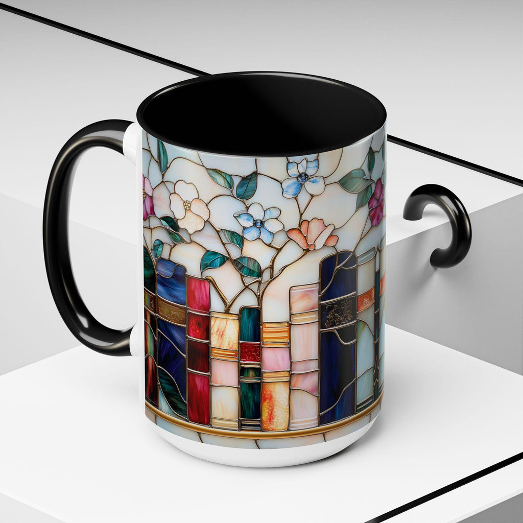 Stained Glass Floral Bookshelf Mug 15oz Ceramic Coffee Cup
