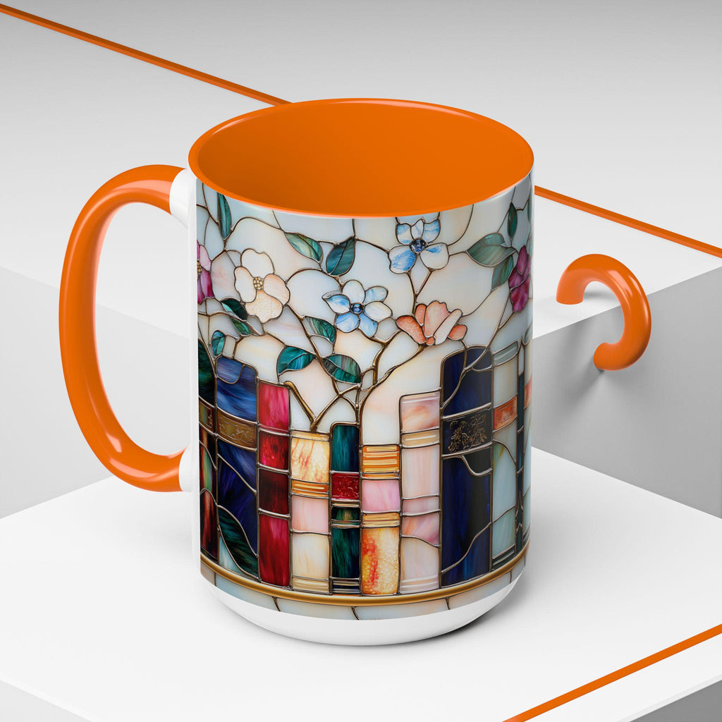 Stained Glass Floral Bookshelf Mug 15oz Ceramic Coffee Cup