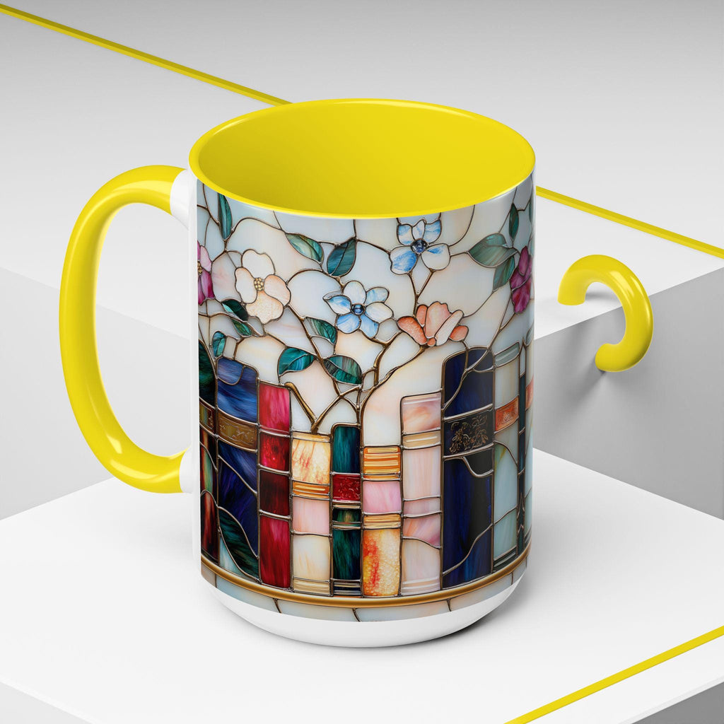 Stained Glass Floral Bookshelf Mug 15oz Ceramic Coffee Cup
