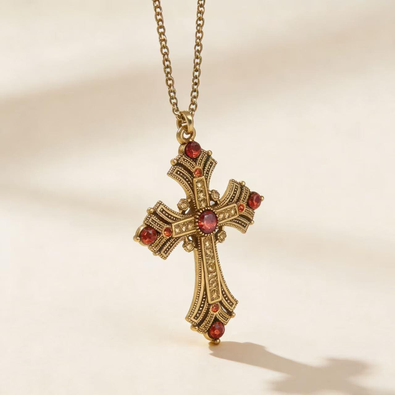 Vintage Gold Cross Pendant with Rhinestones Alloy Gothic Charm