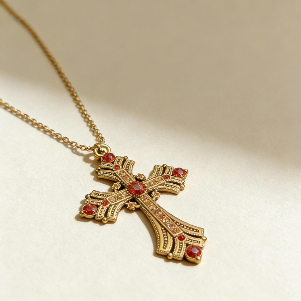 Vintage Gold Cross Pendant with Rhinestones Alloy Gothic Charm
