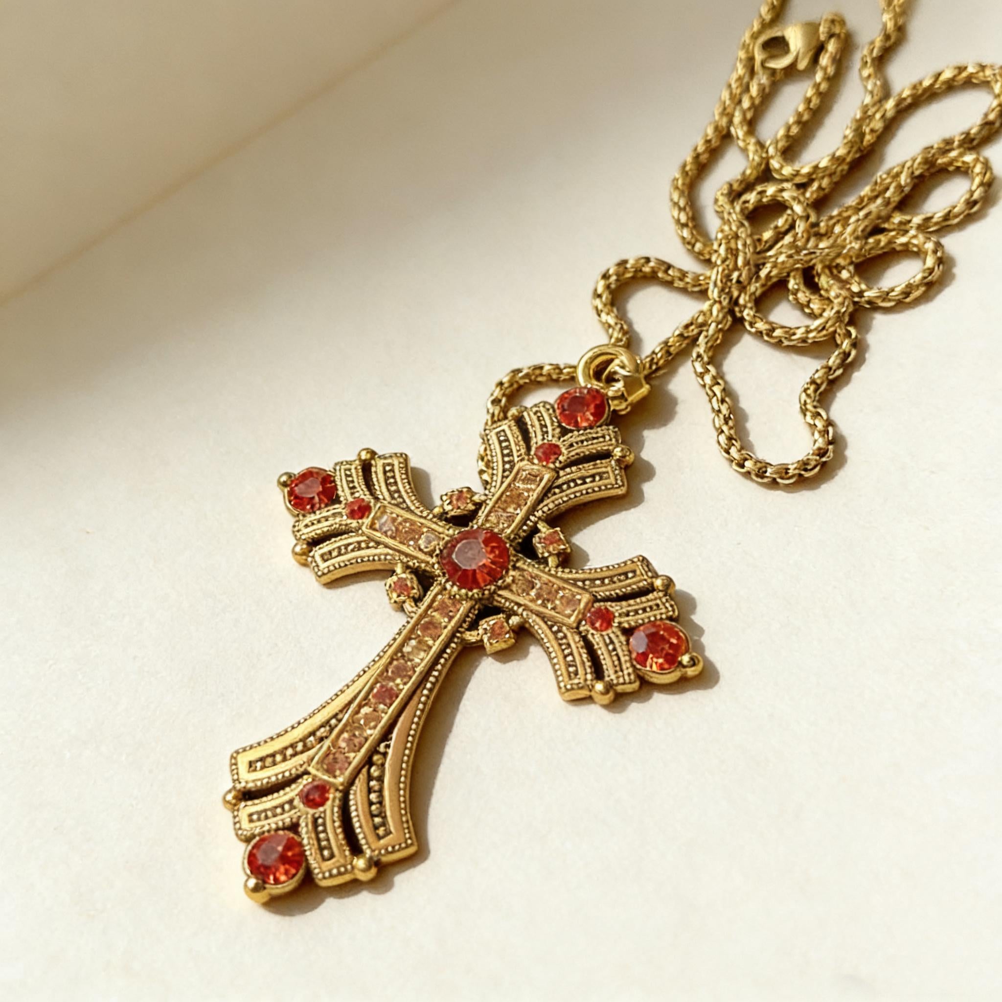 Vintage Gold Cross Pendant with Rhinestones Alloy Gothic Charm