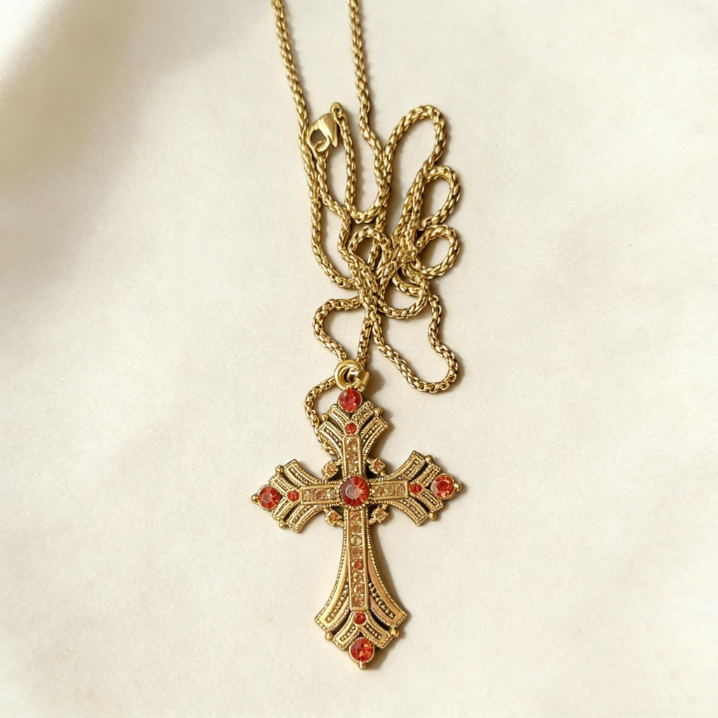 Vintage Gold Cross Pendant with Rhinestones Alloy Gothic Charm