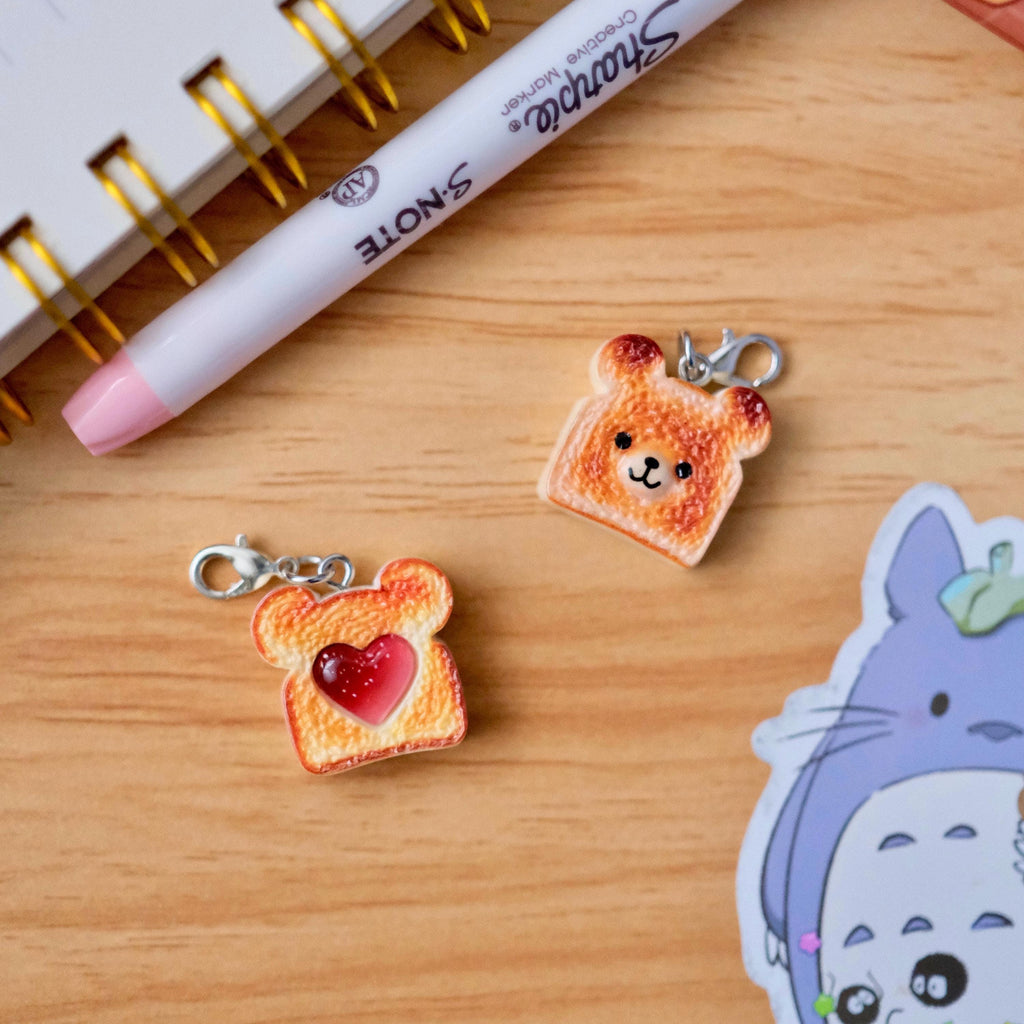 VanillaStarCafe Cozy Bear & Jelly Heart Toast Charms Polymer Clay 1in