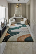 Hand Tufted Wool Area Rug, Emerald Green Rust Topographical Design