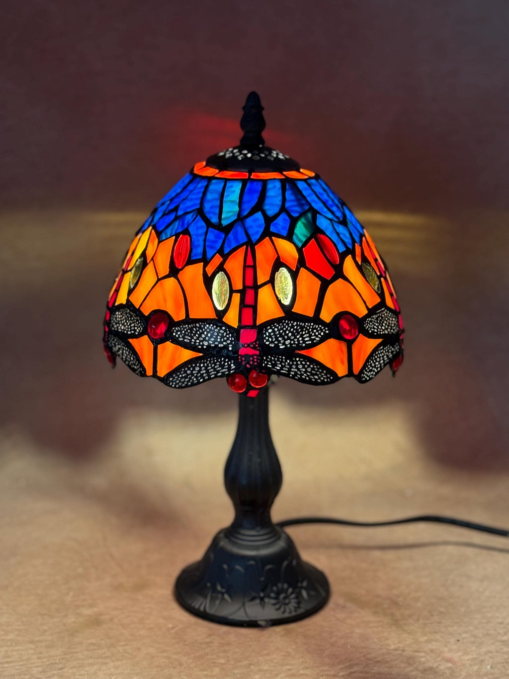 U2Antique Dragonfly Tiffany Stained Glass Table Lamp 8in