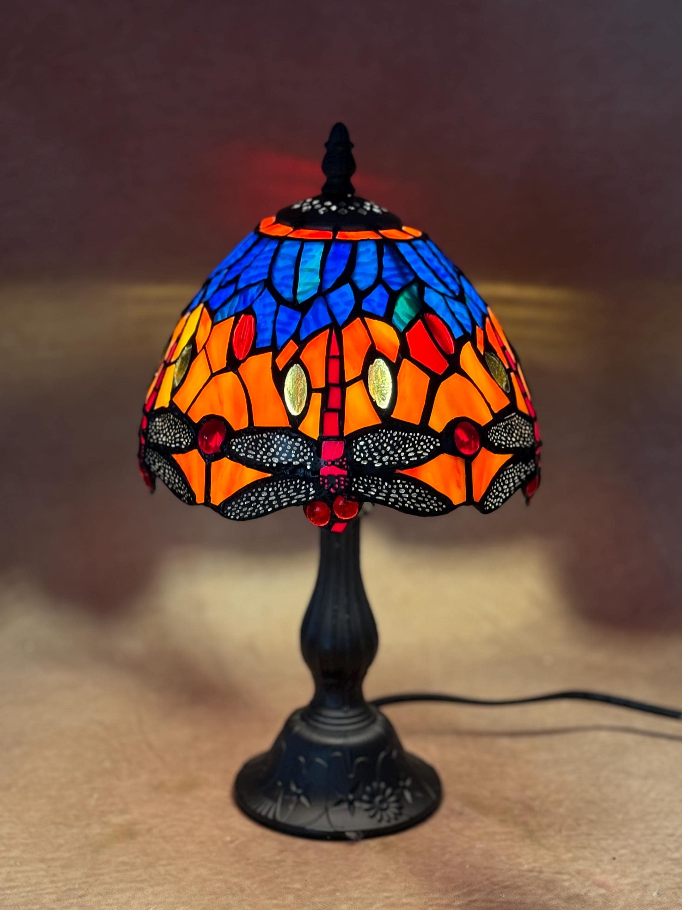 U2Antique Dragonfly Tiffany Stained Glass Table Lamp 8in
