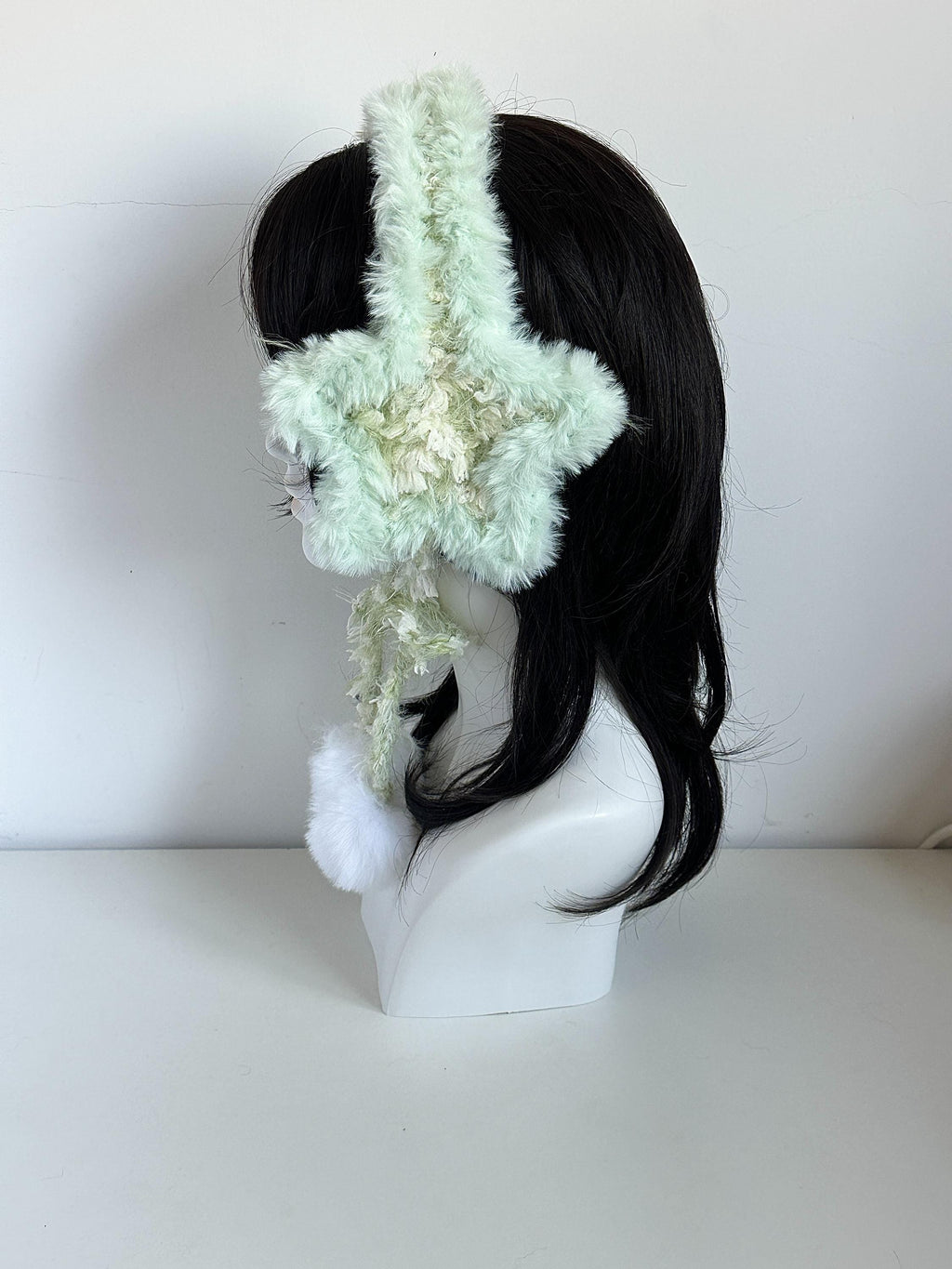 StellarPride Handmade Mint Green Star Earmuffs Plush Yarn Winter Hair Accessory