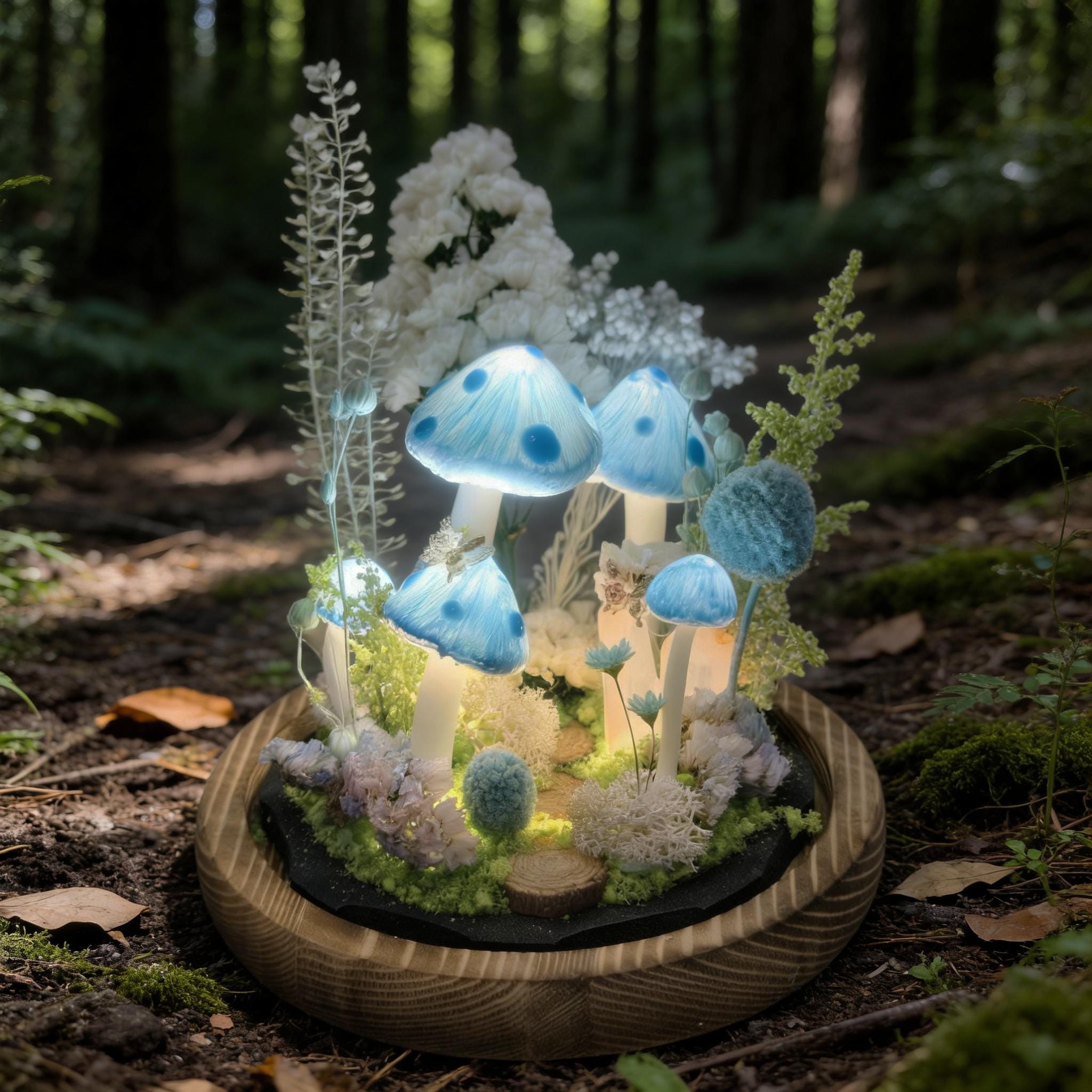 StarlitCarat Blue Mushroom LED Night Light 6.3in