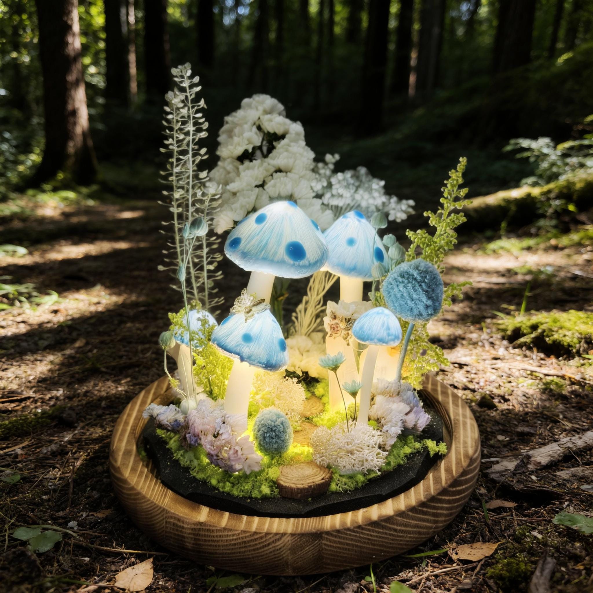 StarlitCarat Blue Mushroom LED Night Light 6.3in