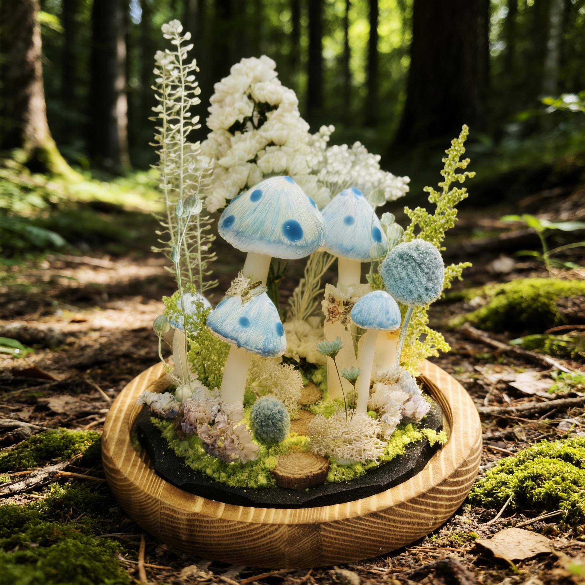 StarlitCarat Blue Mushroom LED Night Light 6.3in