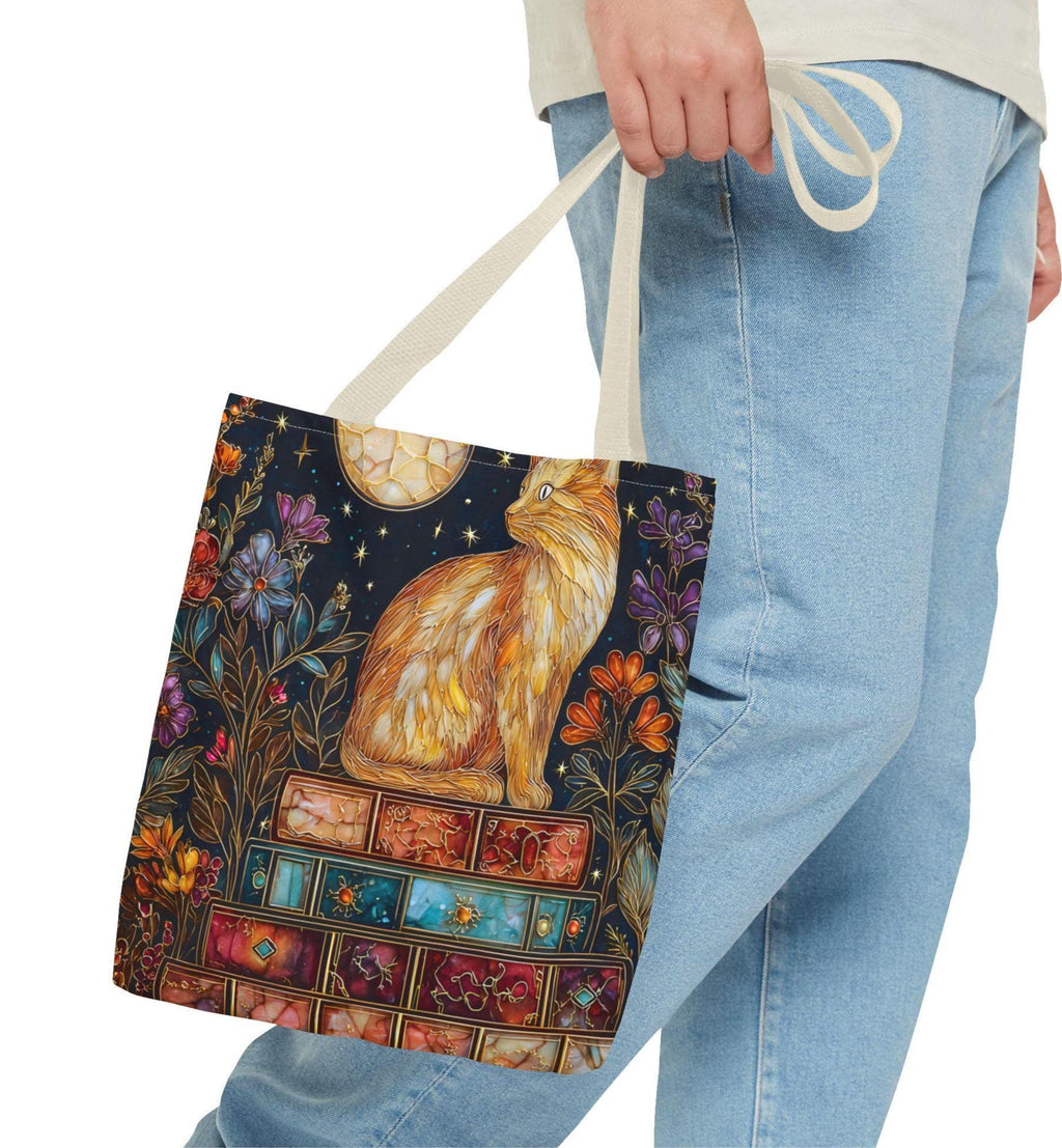 Celestial Cat Bookshelf Tote Bag Bookish Floral Reading Cozy