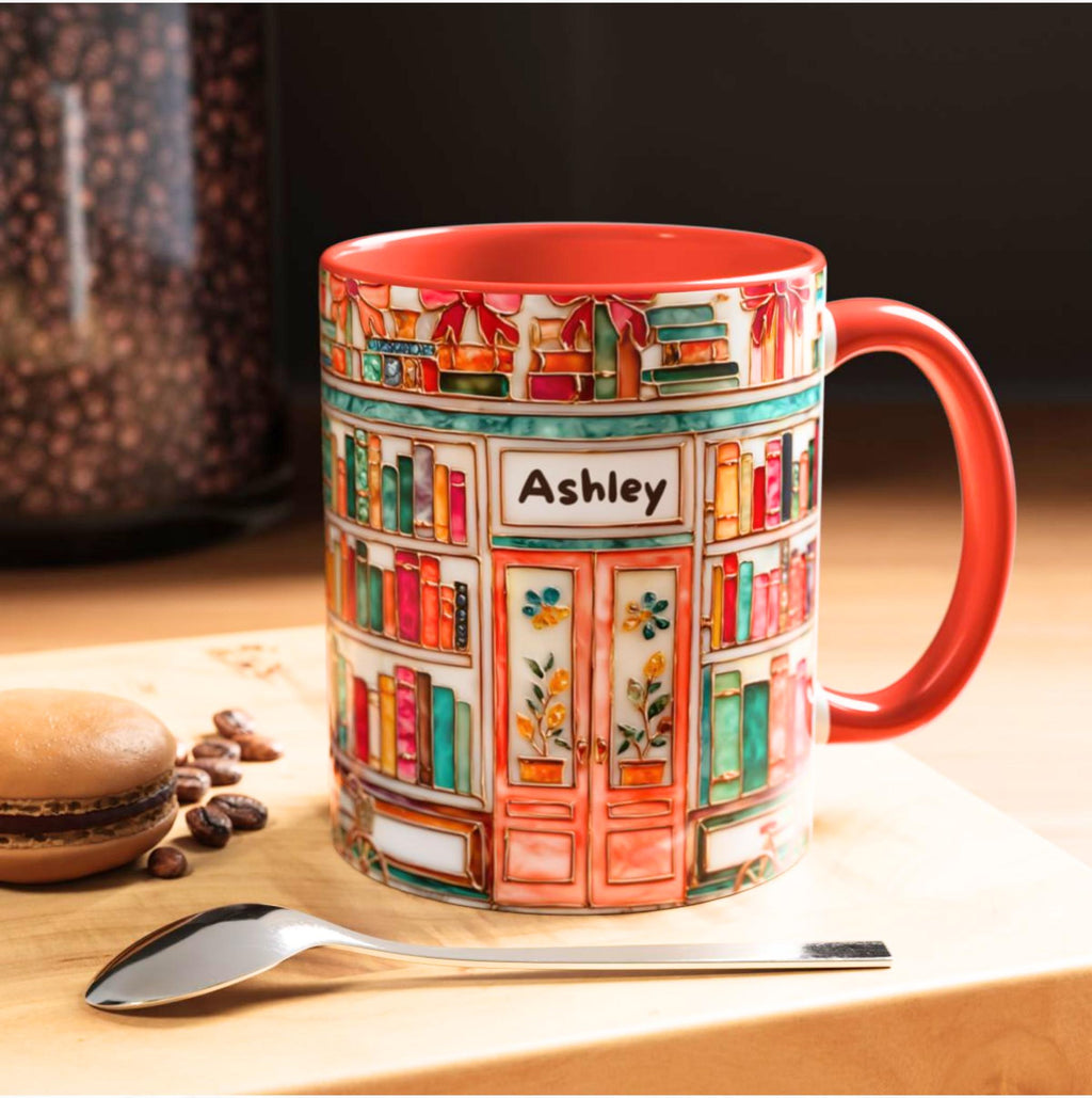 LELORESTORE Floral Bookshelf Bookish Mug Stained Glass Ceramic Coffee Cup