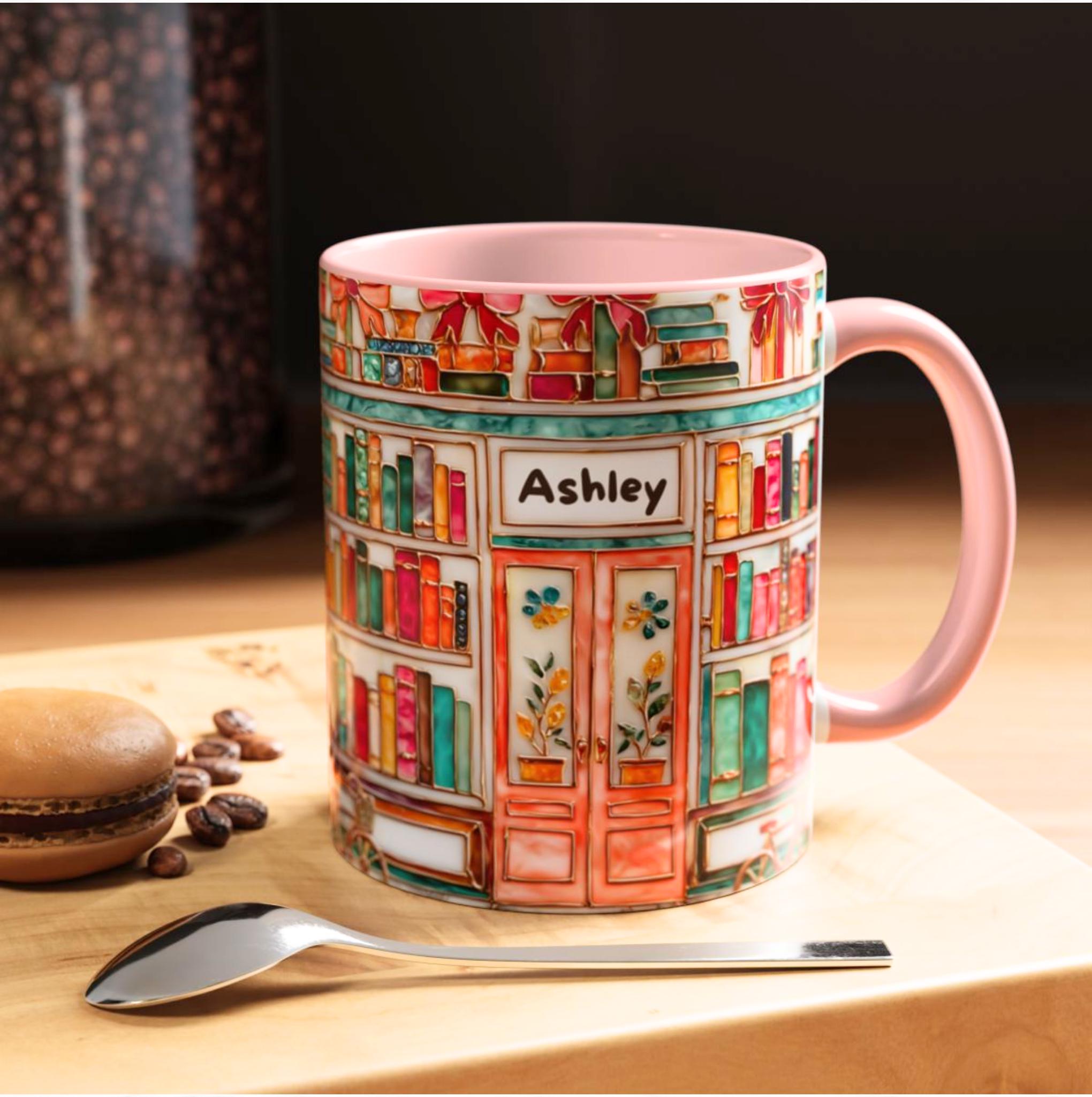 LELORESTORE Floral Bookshelf Bookish Mug Stained Glass Ceramic Coffee Cup