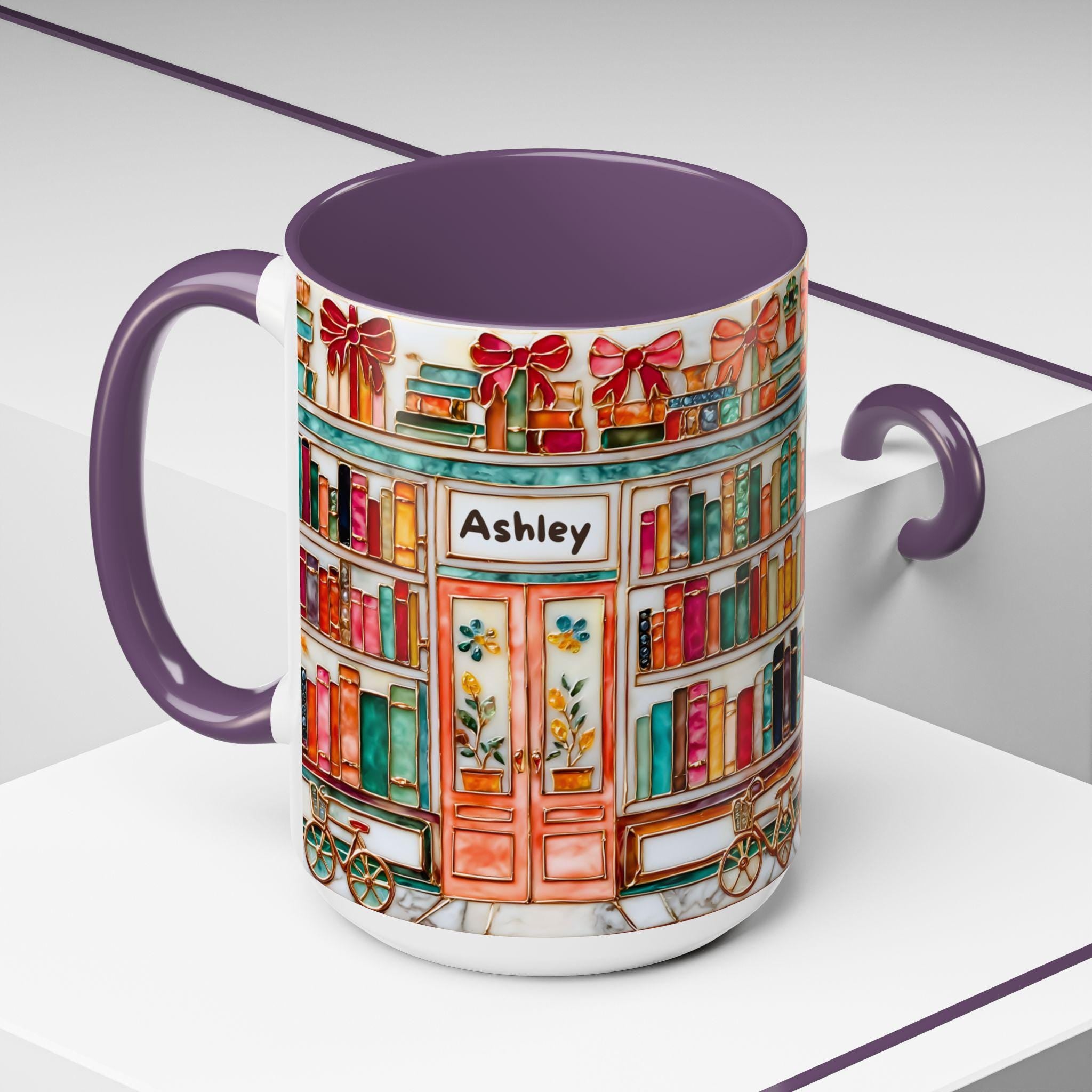 LELORESTORE Floral Bookshelf Bookish Mug Stained Glass Ceramic Coffee Cup