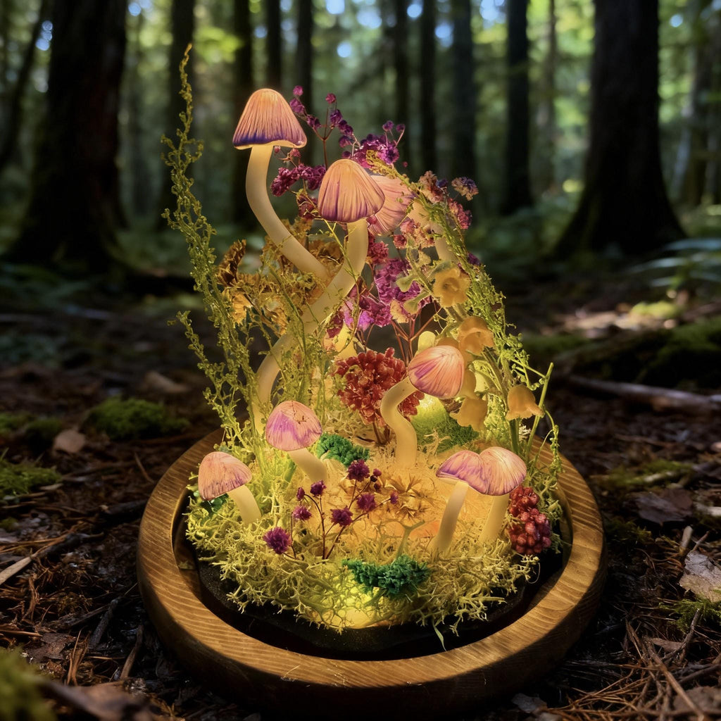 StarlitCarat Purple Mushroom Night Light With Crystal Enchanted Decor