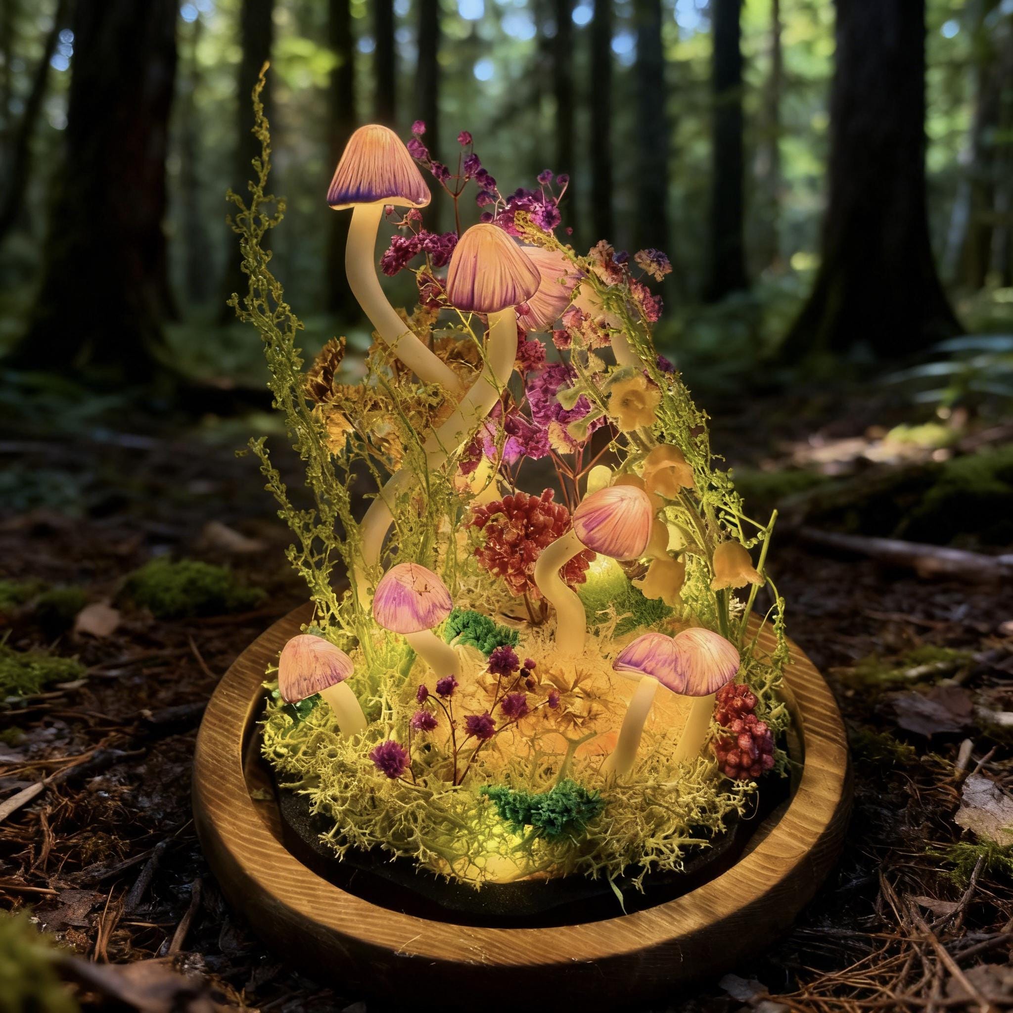 StarlitCarat Purple Mushroom Night Light With Crystal Enchanted Decor