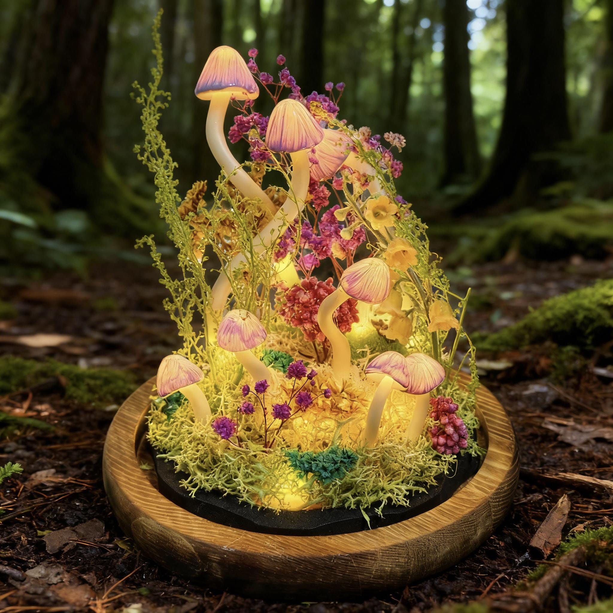StarlitCarat Purple Mushroom Night Light With Crystal Enchanted Decor