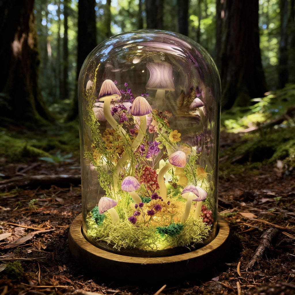 StarlitCarat Purple Mushroom Night Light With Crystal Enchanted Decor
