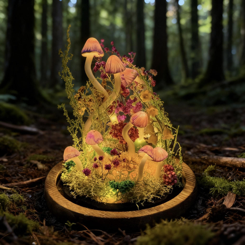 StarlitCarat Purple Mushroom Night Light With Crystal Enchanted Decor