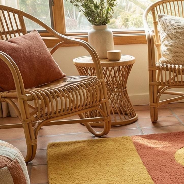 RugverseCreations Bauhaus Geometric Hand Tufted Wool Rug Navy Mustard Rust