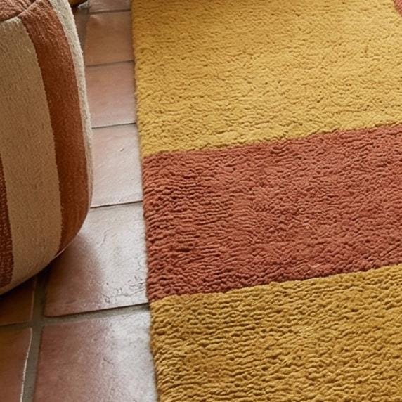 RugverseCreations Bauhaus Geometric Hand Tufted Wool Rug Navy Mustard Rust