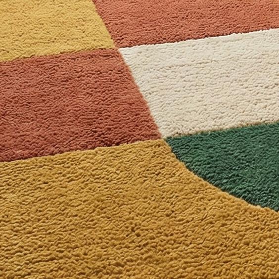 RugverseCreations Bauhaus Geometric Hand Tufted Wool Rug Navy Mustard Rust