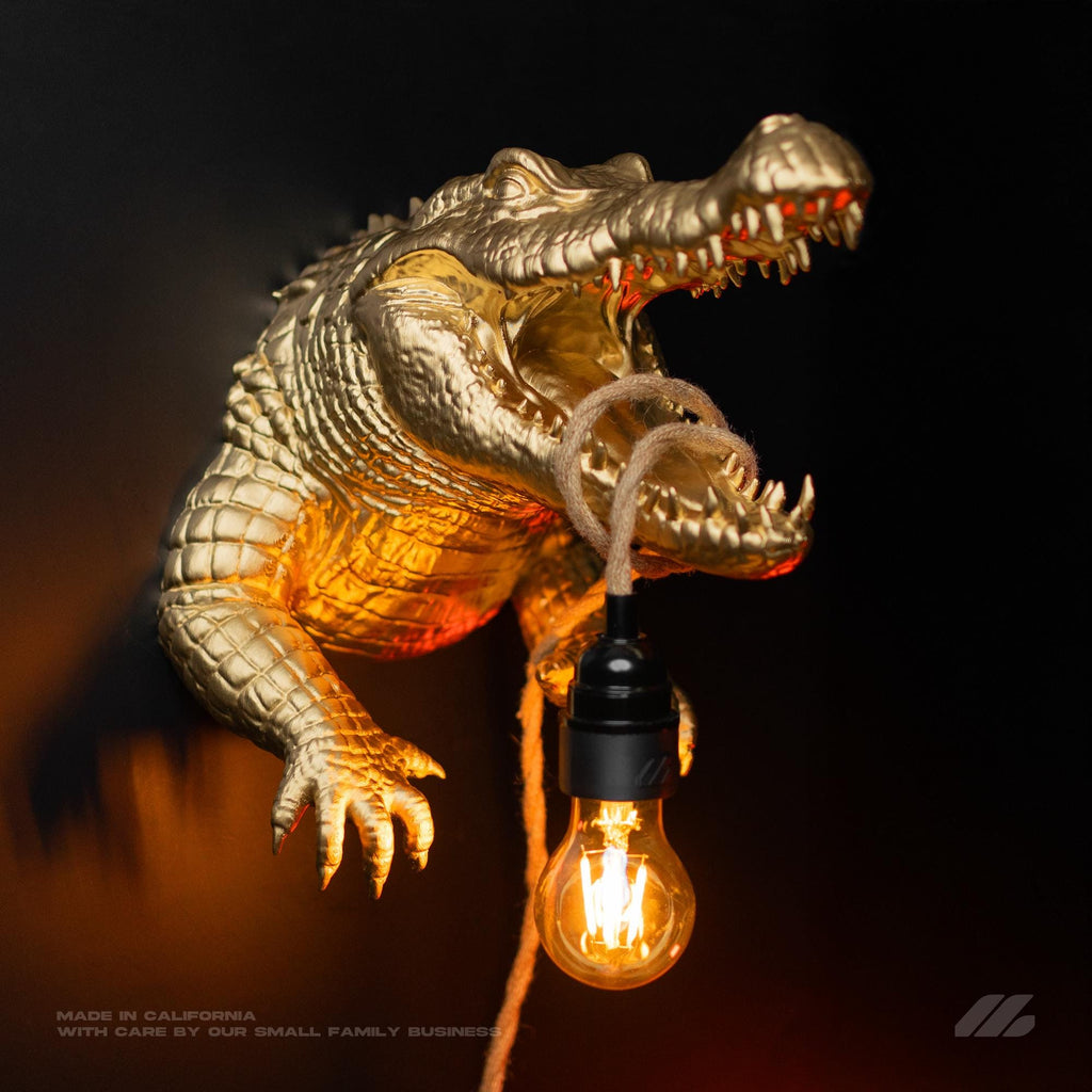 April16studio Gold Crocodile Alligator Head Wall Sconce 3D Printed 11in