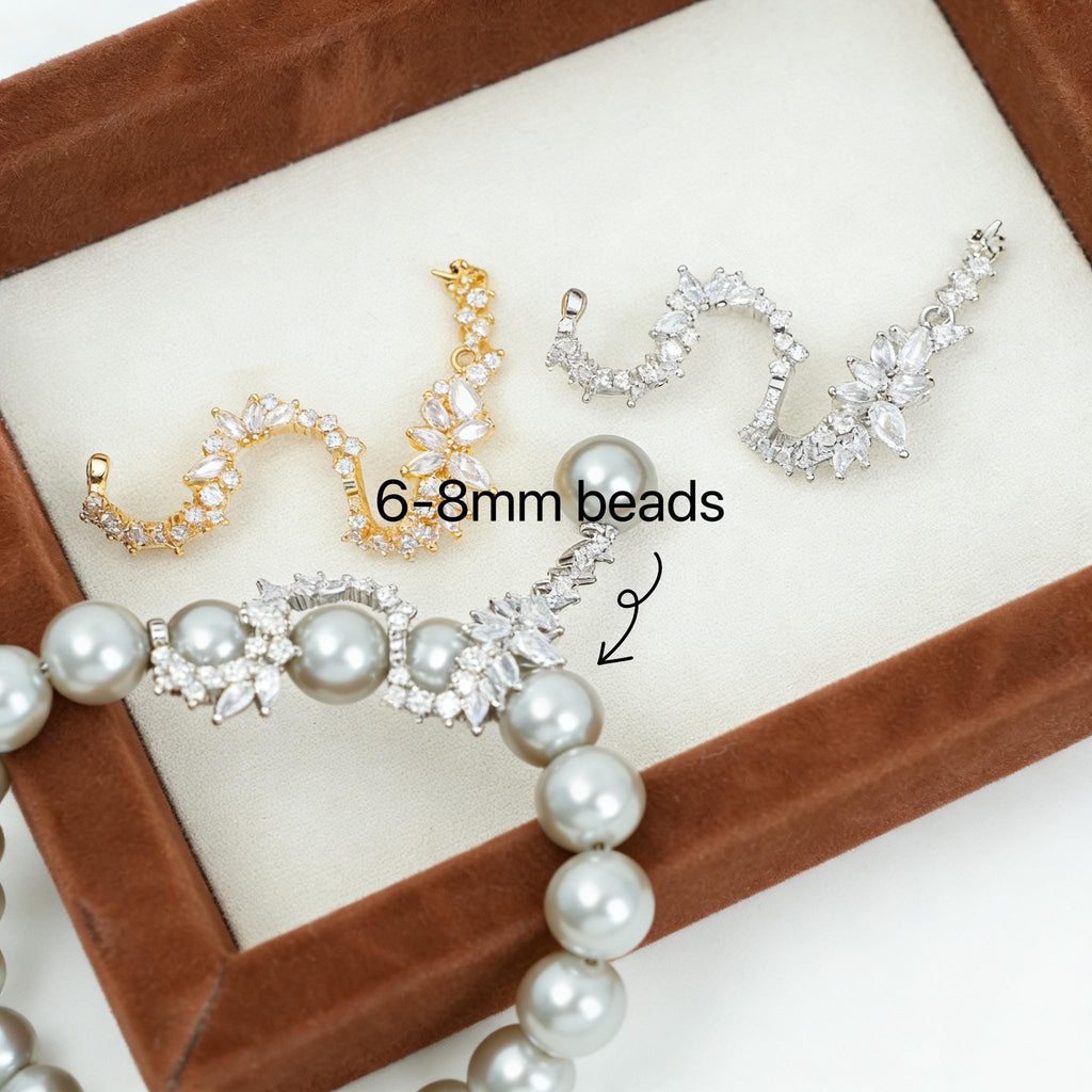 MourningGardenStudio S Curved CZ Spacer Bead Micro Pave Cubic Zirconia