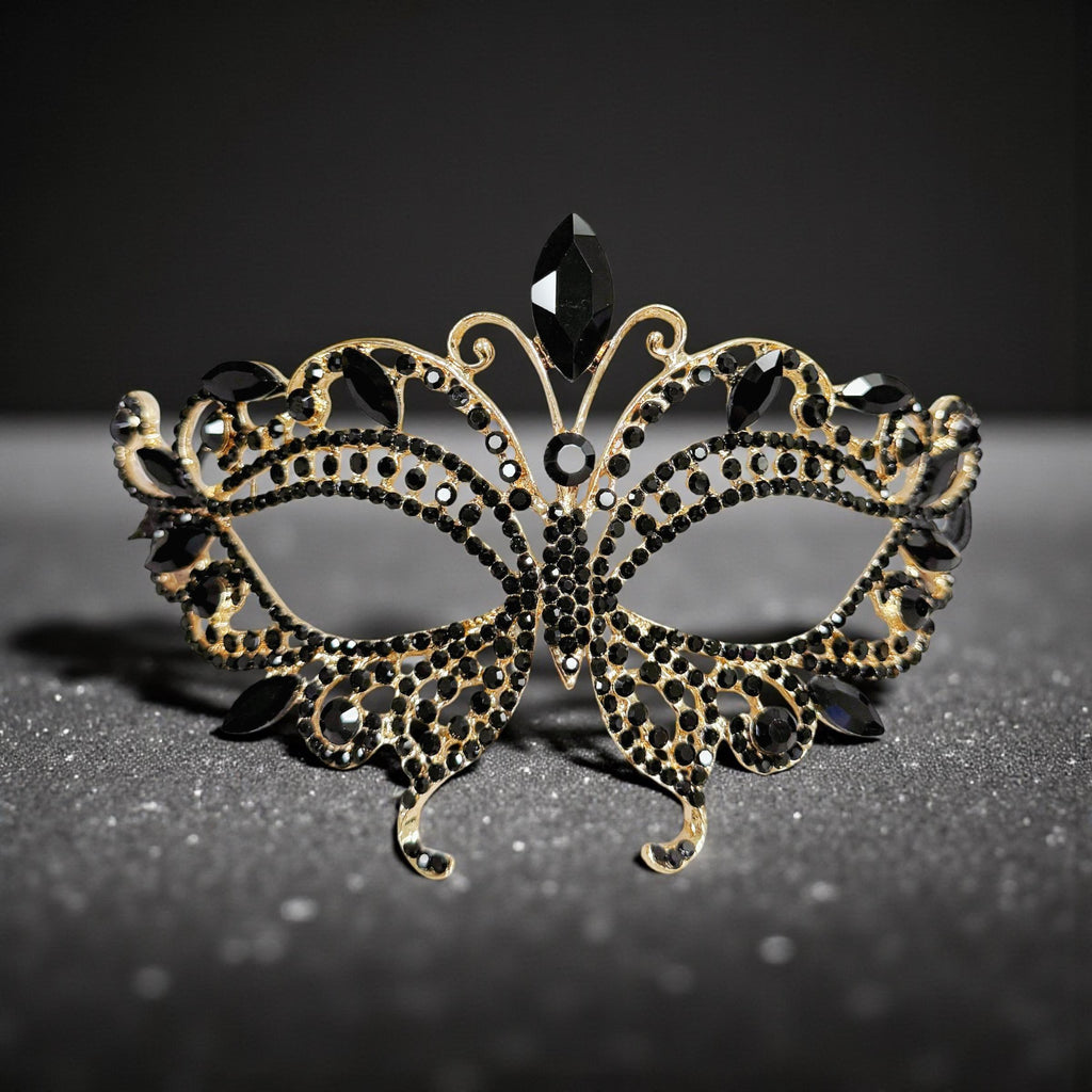 HappyJewelryWorld Gold And Black Crystal Masquerade Mask