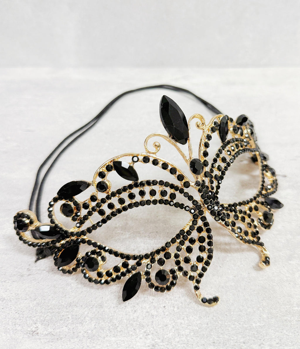 HappyJewelryWorld Gold And Black Crystal Masquerade Mask