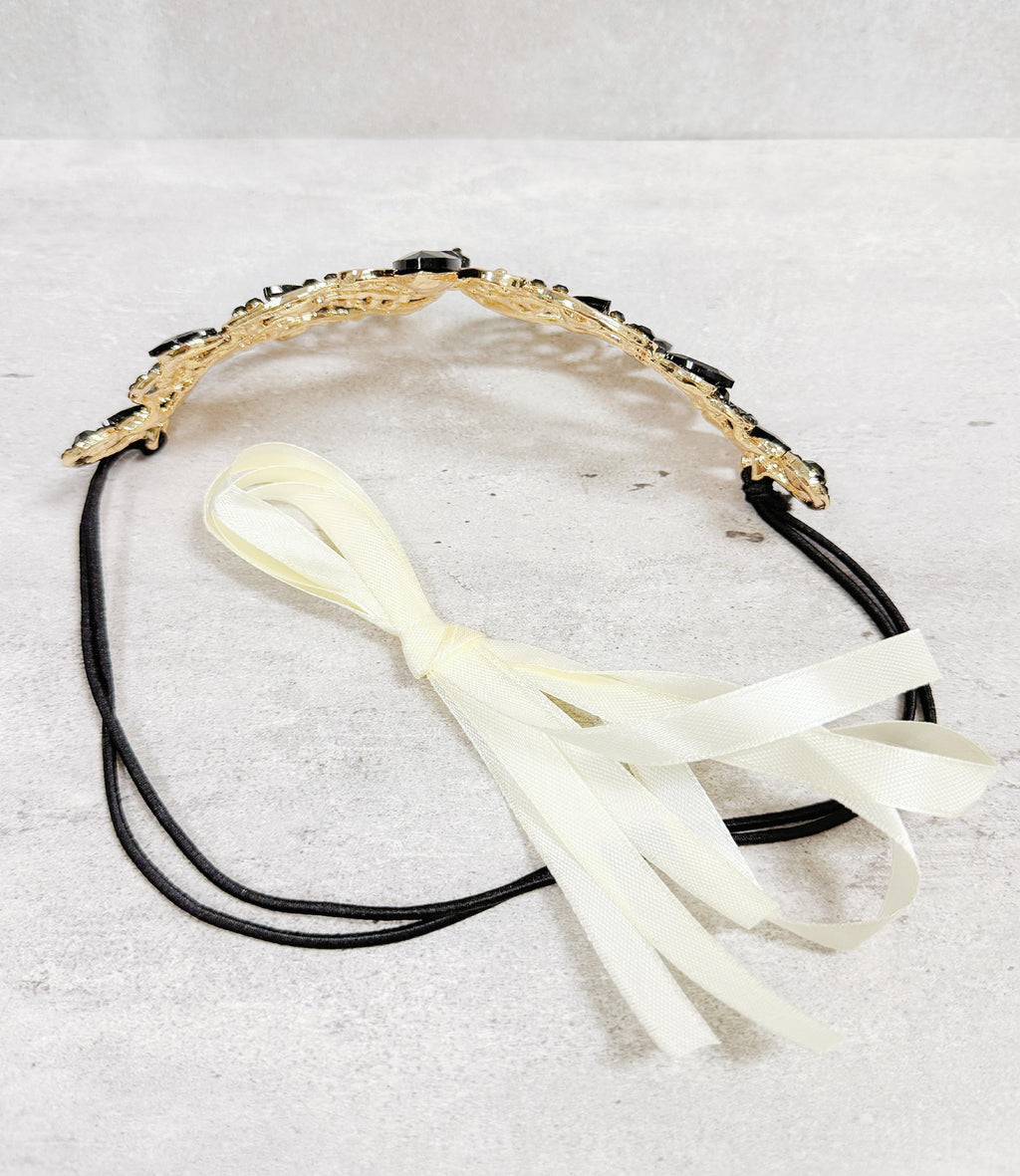 HappyJewelryWorld Gold Masquerade Mask Butterfly Design Black Crystal Rhinestone