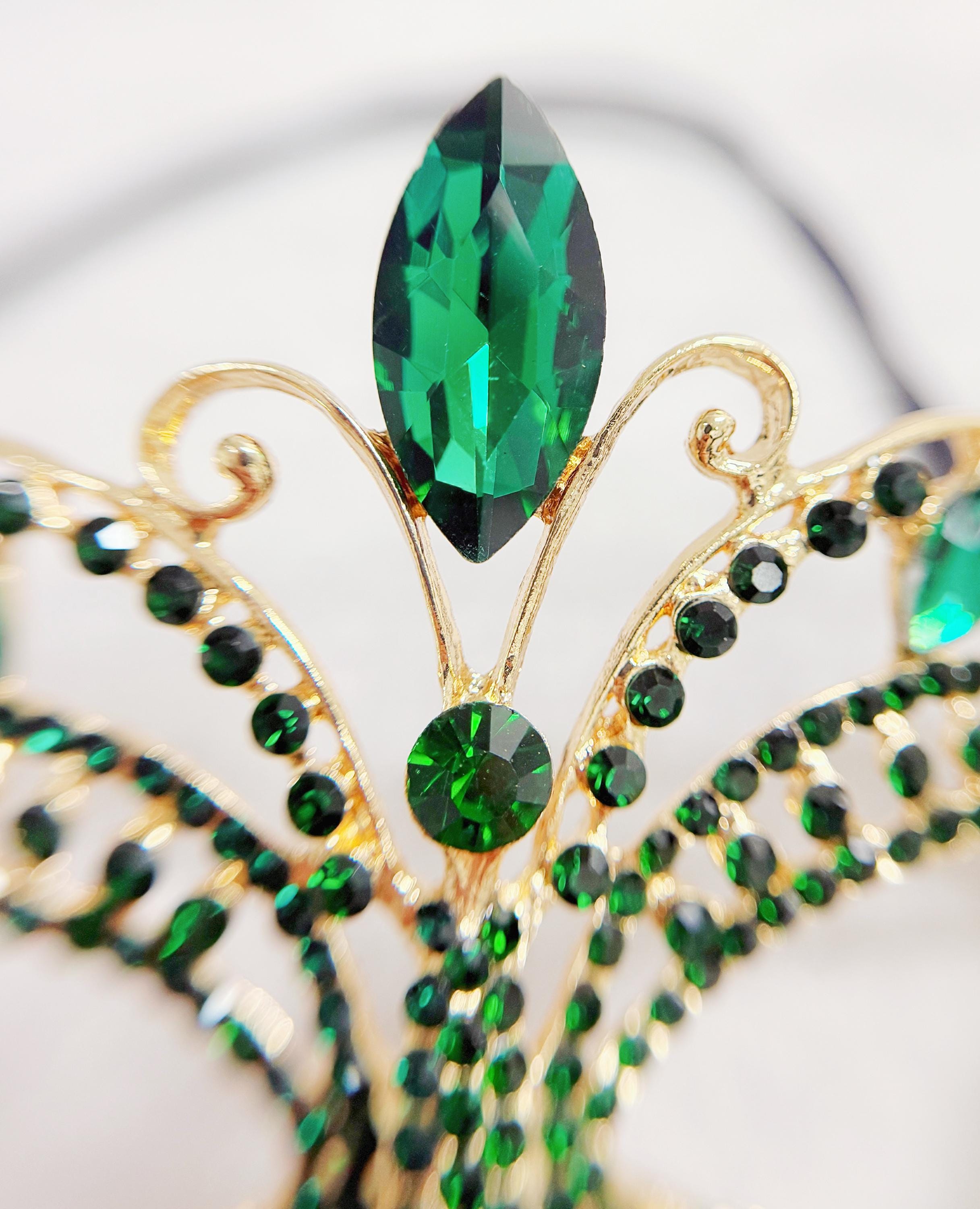 HappyJewelryWorld Gold Rhinestone Masquerade Mask Emerald Green