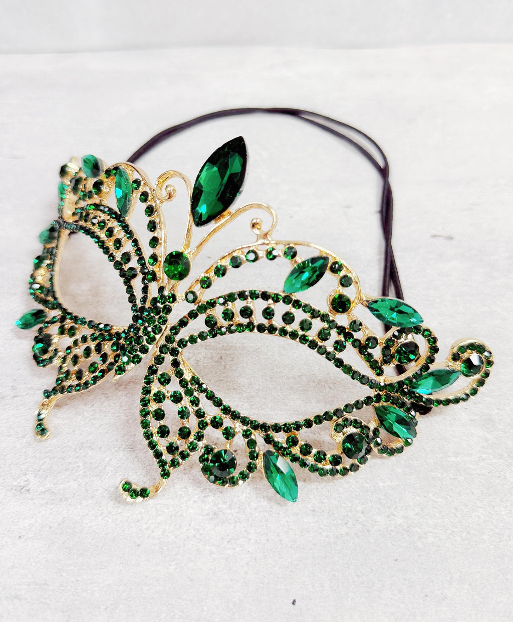 HappyJewelryWorld Gold Rhinestone Masquerade Mask Emerald Green