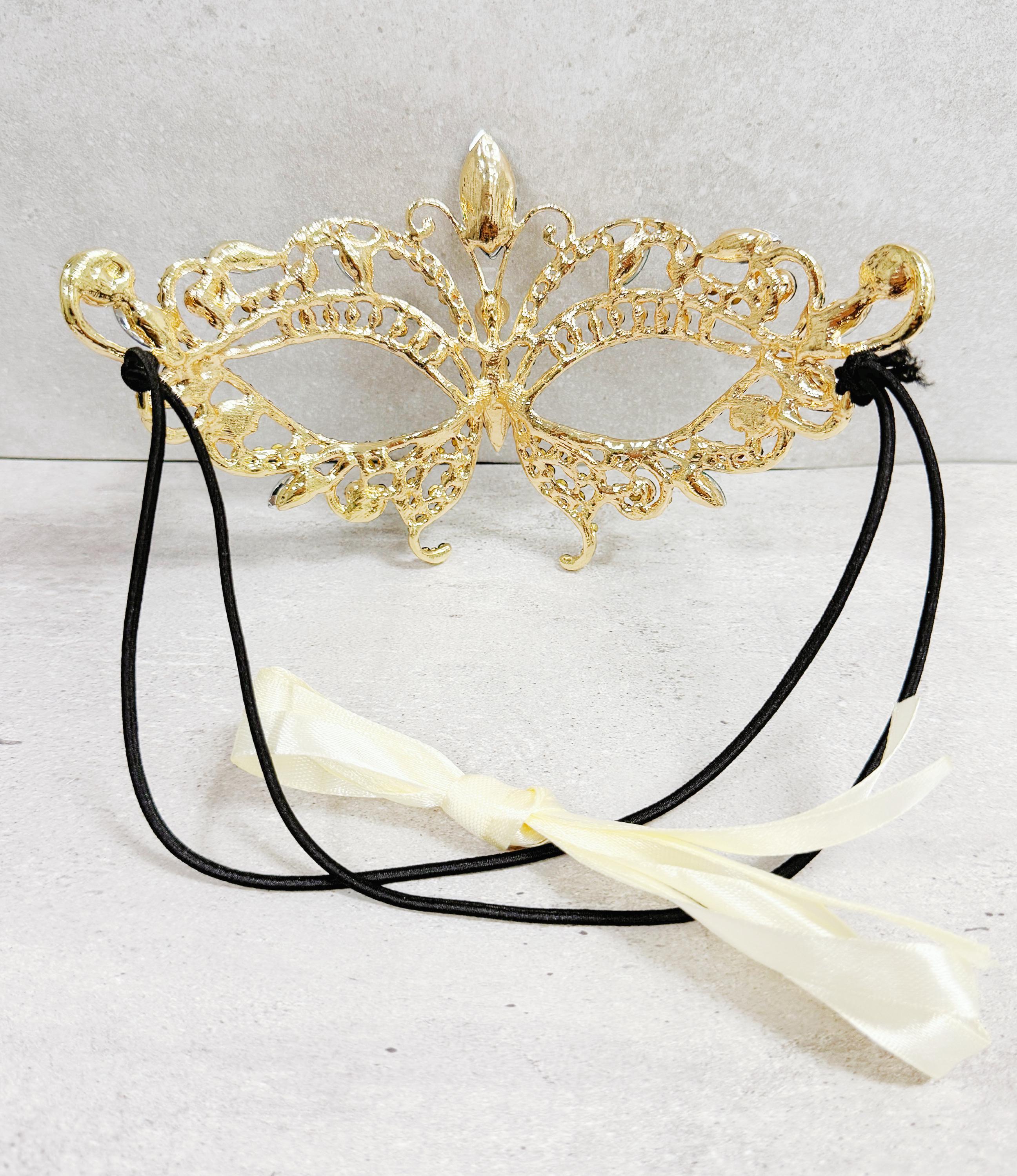 HappyJewelryWorld Gold Rhinestone Masquerade Mask Emerald Green