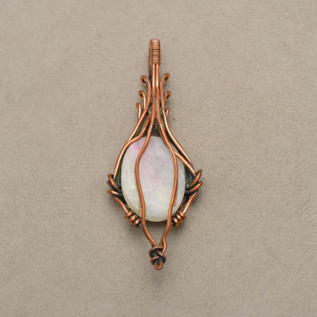 EkkJewels Copper Wire Wrapped Rainbow Moonstone Pendant Necklace