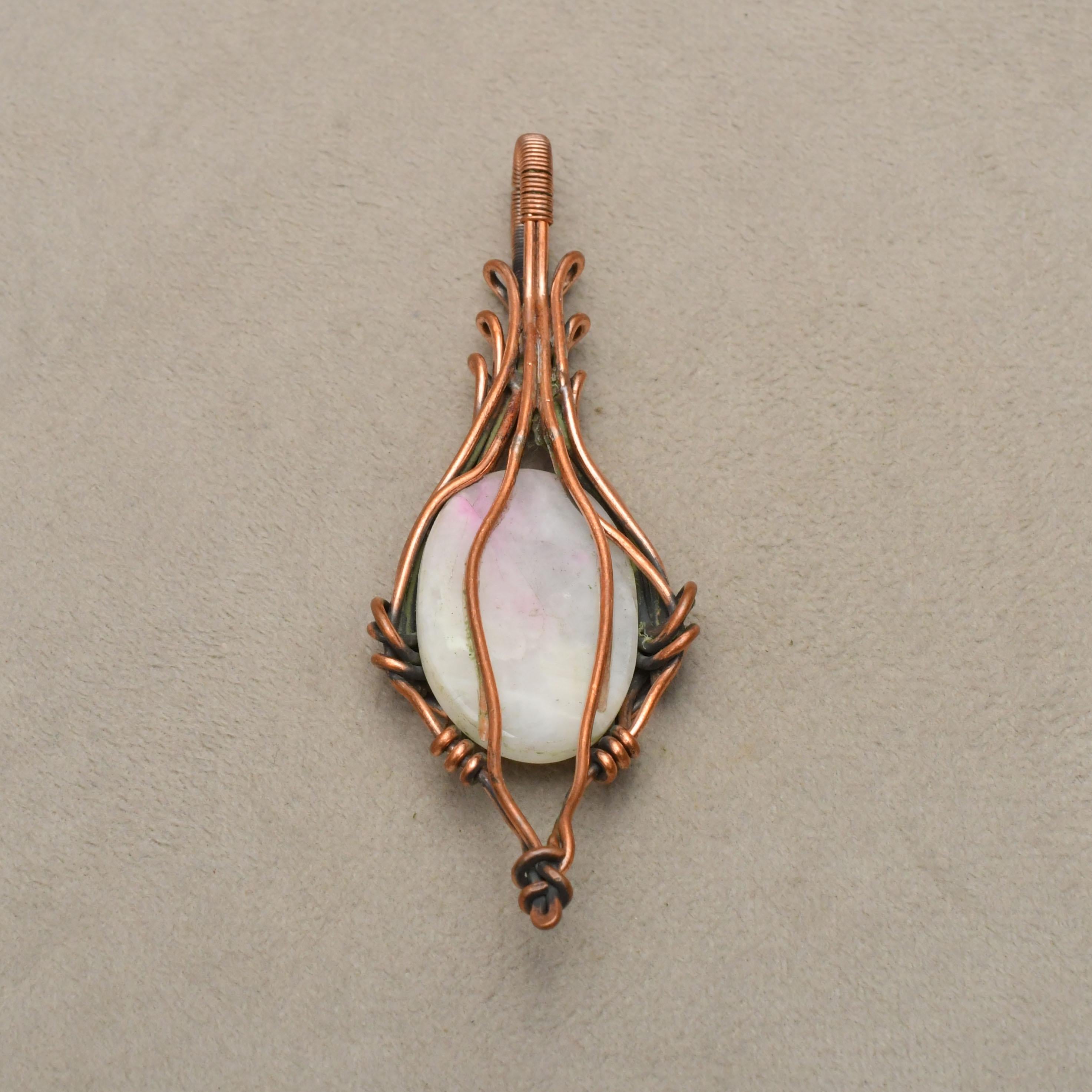 EkkJewels Copper Wire Wrapped Rainbow Moonstone Pendant Necklace