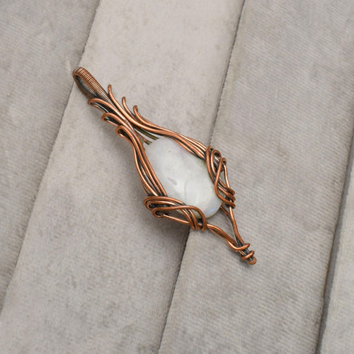 EkkJewels Copper Wire Wrapped Rainbow Moonstone Pendant Necklace