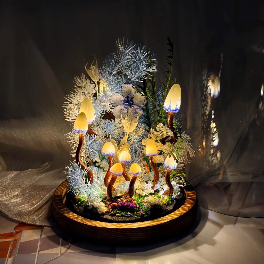 StarlitCarat Handmade White Mushroom Lamp Fairycore Night Light Battery