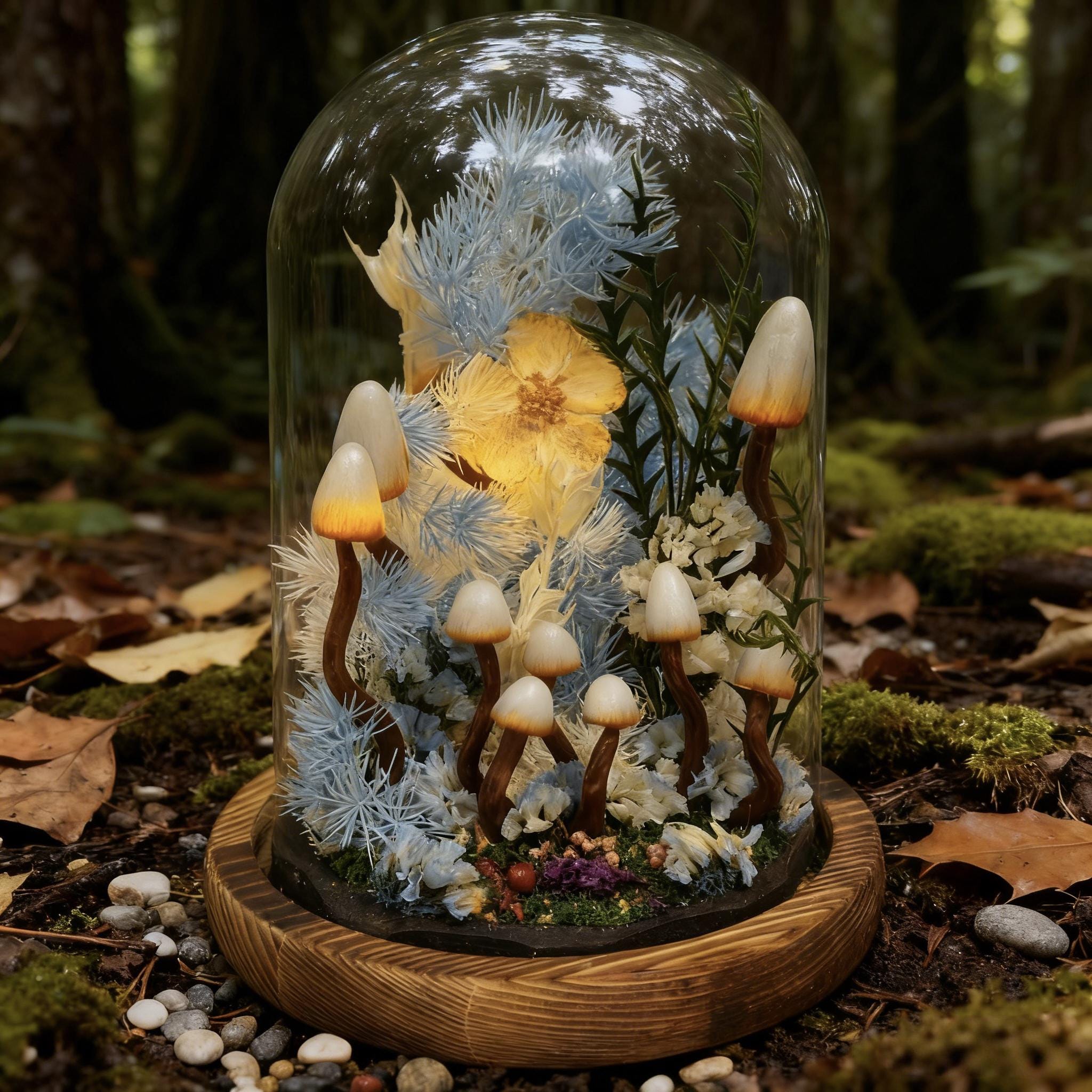 StarlitCarat Handmade White Mushroom Lamp Fairycore Night Light Battery