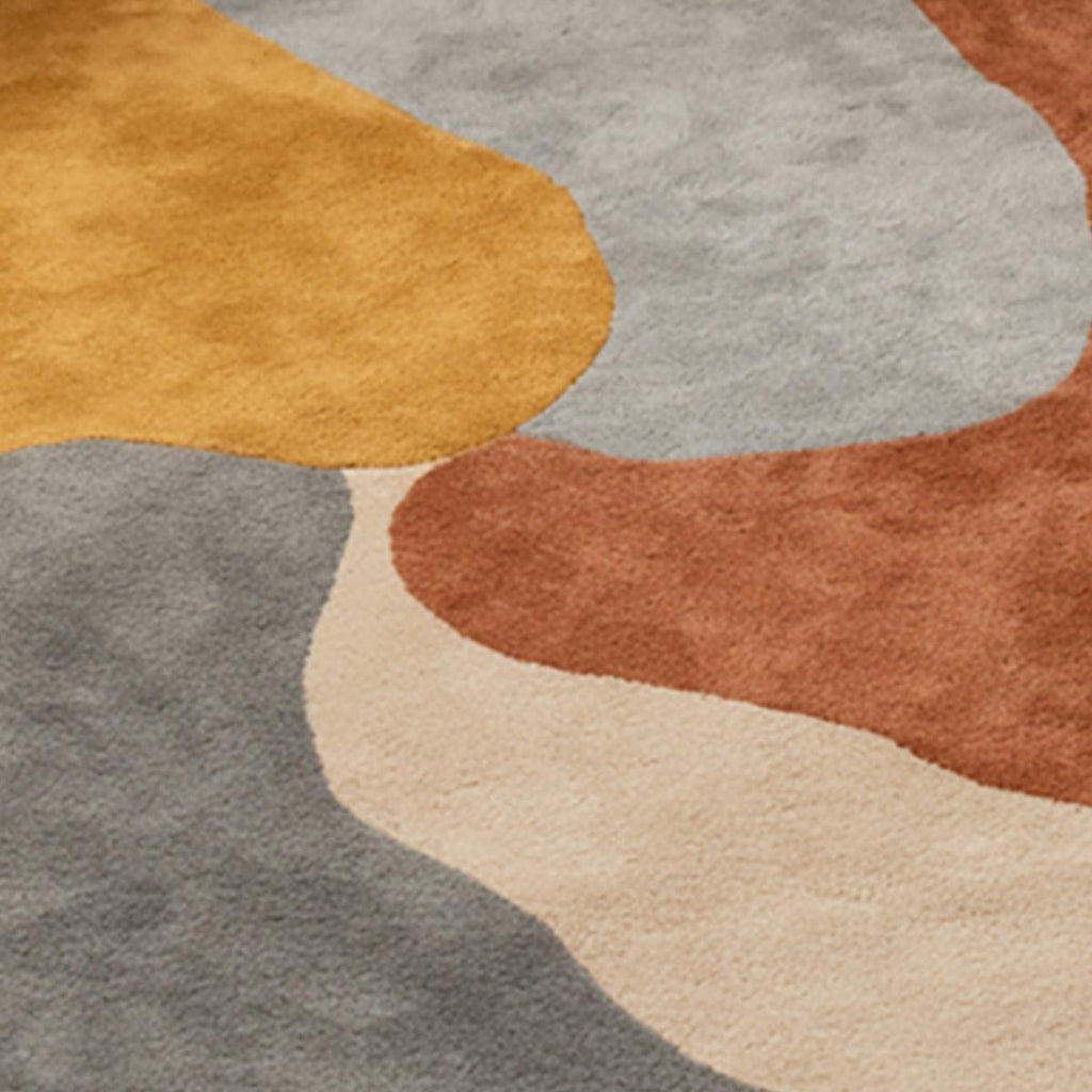 Hand-Tufted Abstract Organic Blob Rug Mustard Rust Grey