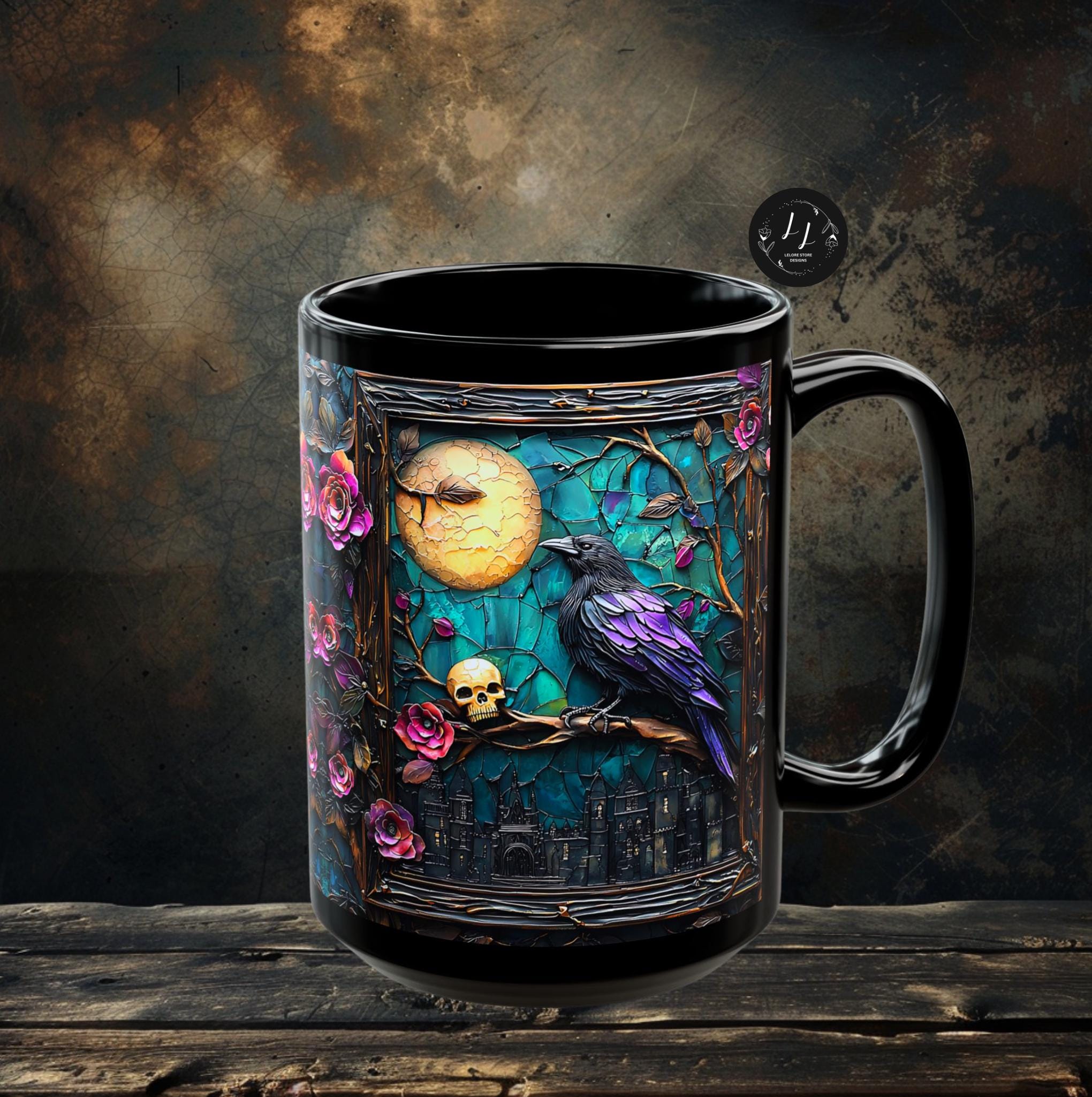 Raven Bookish Gothic Mug 15oz Dark Academia Coffee Cup