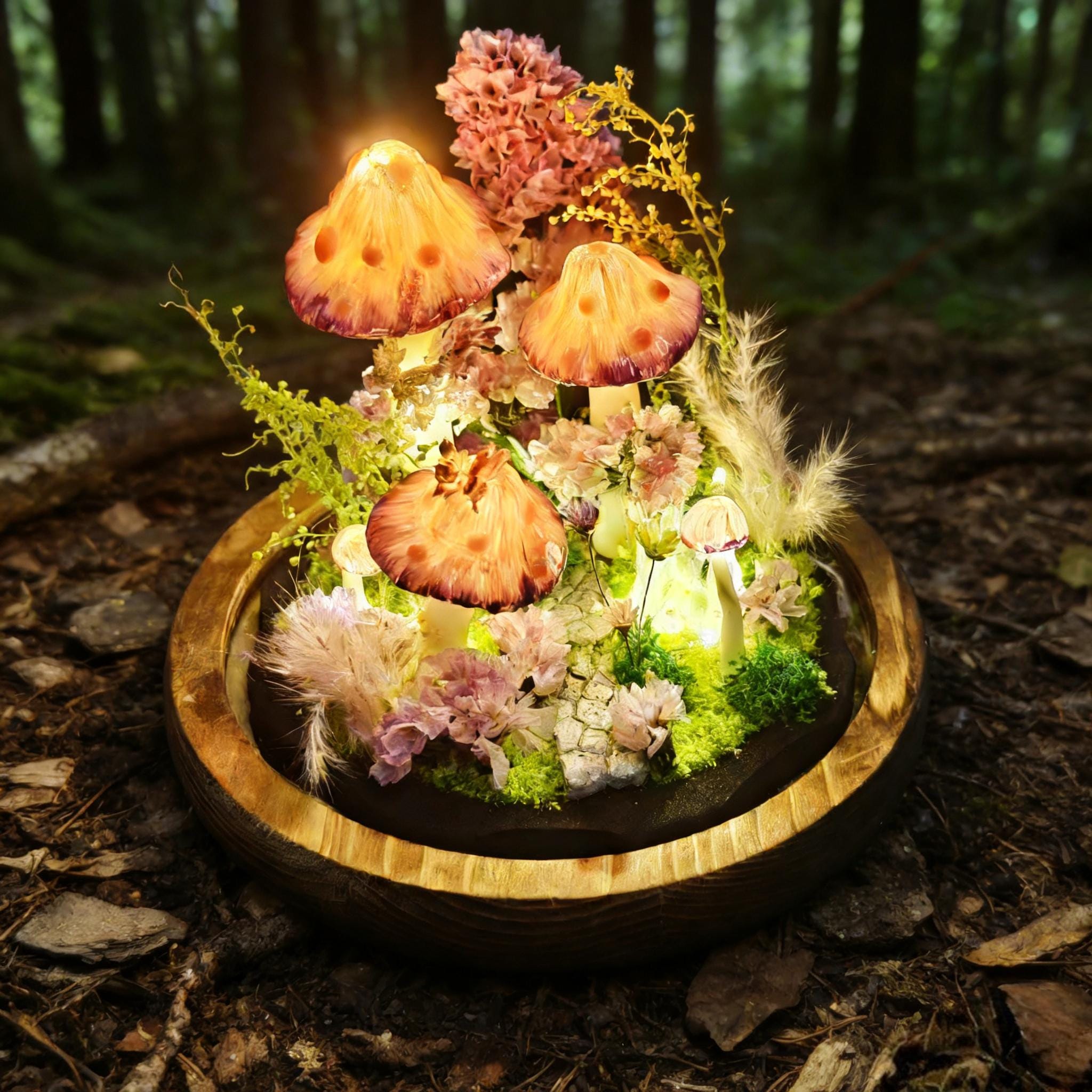 StarlitCarat Butterfly Pink Mushroom Night Light LED 6.3in