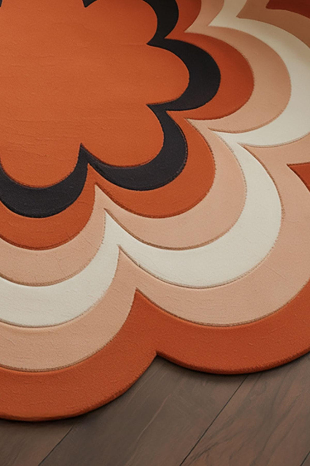 RugverseCreations Retro 70s Hand-Tufted Wool Rug Scalloped Flower Orange Gradient